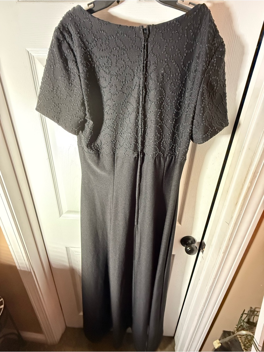 Southern Lady Black Short Sleeve Beaded Floral Dress-16